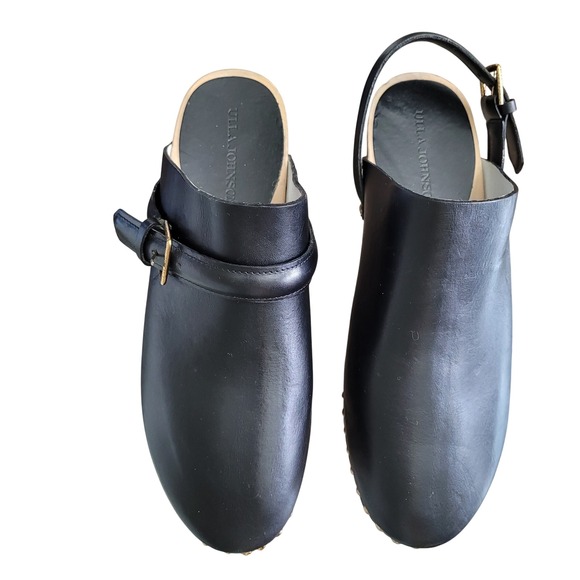 Ulla Johnson Black Leather Studded Wooden Clog Slingback Shoes Women Size 40 - Picture 9 of 11